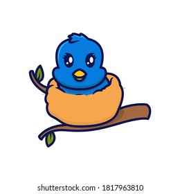 Cute blue bird mascot logo design illustration