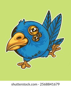 Cute blue bird monster with three eyes.

Very good design for merchandise, logos, character images and t-shirts.