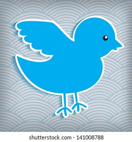 cute blue bird on a waved background