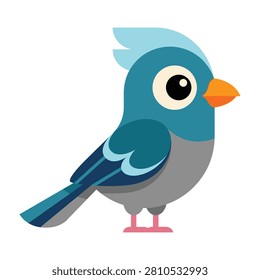 a cute blue bird with an orange beak and big eye standing alone in a plain background