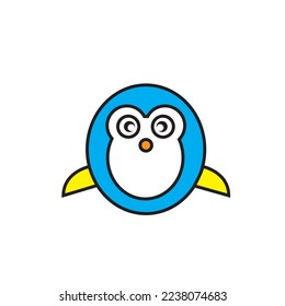 cute blue bird or blue penguin with speech bubble suitable for kids.