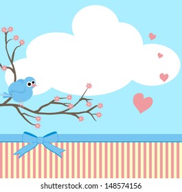 cute blue bird sends love message in a cloud