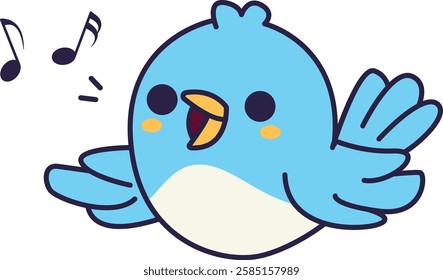 Cute Blue Bird Singing Illustration