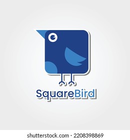 Cute Blue Bird Square, Vector Illustration 