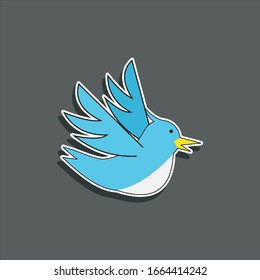 süßer blauer Vogelaufkleber. Vektorillustration