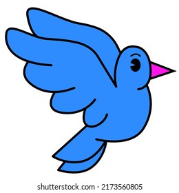 Cute Blue Bird Vector Illustration, Perfect Match Icon, Sticker, Logo