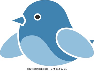 Cute Blue Bird Vector Illustration – Flat Cartoon Sparrow or Bluejay Icon