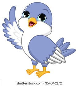Cute blue bird waving wing.