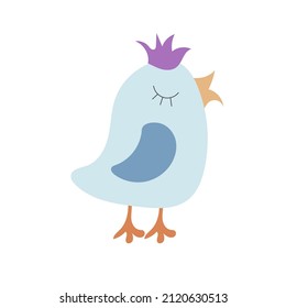A cute blue bird with, a flat little chick character 