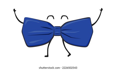 Cute blue bow tie character vector illustration, in trendy design style, isolated on white background. Elegant Tie for men. Perfect for your graphic resources for many purposes.