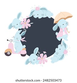 Cute Blue Bunny Cartoon Wreath