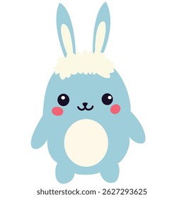 Cute blue bunny character with white belly and pink cheeks, designed in pastel style for kids and baby themes.