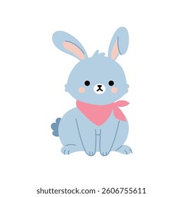 cute blue bunny with pink scarf illustration
