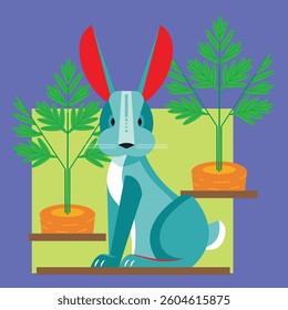 cute blue bunny rabbit in carrot patch