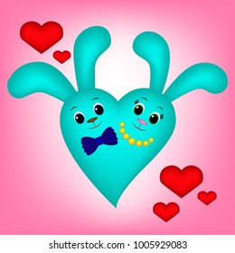 Cute blue Bunny-Heart girl and boy