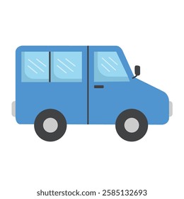 Cute blue car flat illustration vector, car clip art, cartoon car vector illustration, blue car clipart, flat icon design illustration