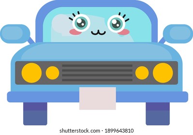 Cute blue car, illustration, vector on a white background.
