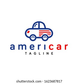 Cute Blue Car with Red Stripe Logo or Icon Design Vector