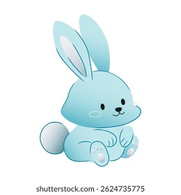 Cute blue cartoon bunny - hand drawn bunny with fluffy tail and big ears, perfect for children's drawings, baby room decor, greeting cards, stickers, Easter art and kawaii animal illustrations