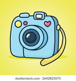 Cute Blue Cartoon Camera with Heart Sticker