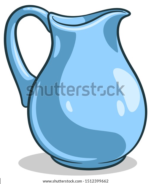 Cute blue cartoon\
jug on a white background