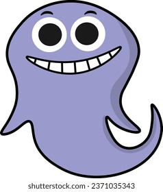 Cute blue cartoon little ghost smiling tooth sees