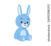 Cute Blue Cartoon Rabbit Sitting Upright with a Calm Expression in a Simple Design