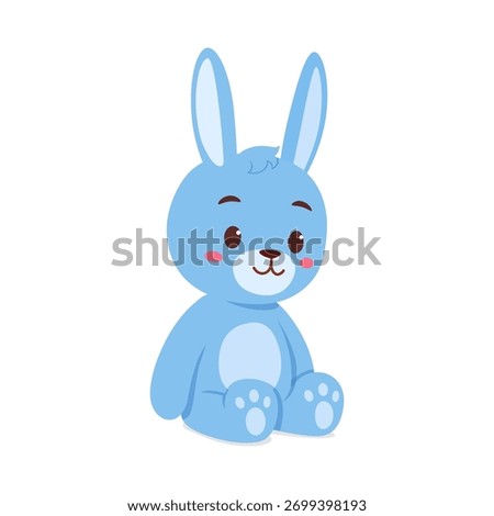 Cute Blue Cartoon Rabbit Sitting Upright with a Calm Expression in a Simple Design