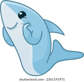 Cute blue cartoon shark in love. Vector illustration of a cute cartoon shark