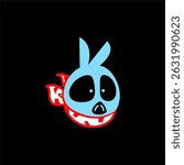 Cute Blue Cartoon Skull with Red Flames and Funny Expression
