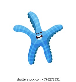 Cute blue cartoon starfish character, invertebrate sea animal cartoon vector Illustration