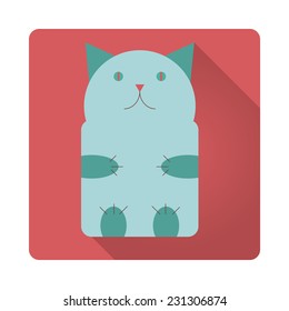 Cute blue cat flat icon, vector illustration.