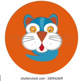 A cute blue Cat with loving eyes (orange background can be deleted). Vector illustration. Suitable for t-shirts, publications and objects for children. See others on "Cute Animals" set.