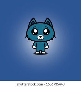 CUTE BLUE CAT  MASCOT VECTOR GRAPHIC DESIGN FOR KIDS TSHIRT AND BOOK