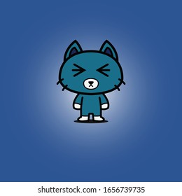 CUTE BLUE CAT  MASCOT VECTOR GRAPHIC DESIGN FOR KIDS TSHIRT AND BOOK