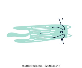 Cute blue cat sleeping. Vector illustration in children's style. Funny cat isolated on white background.