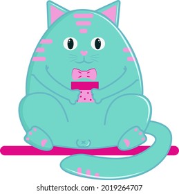 cute blue cat in the style of flat with a bow tie