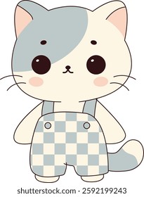 Cute Blue Cat Wearing Overalls