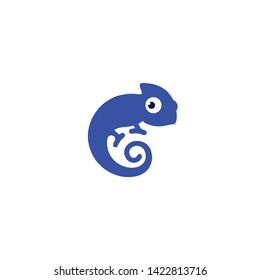 cute blue chameleon forms the letter c