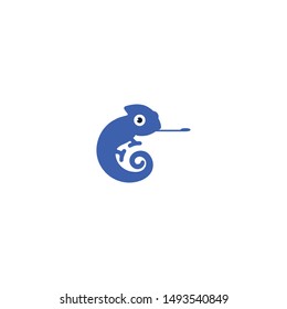 Cute Blue Chameleon Logo Design