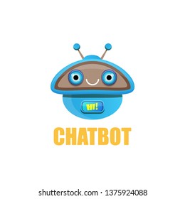 cute blue chatbot character isolated on white background. Vector Funny robot assistant, chatter bot, helper chatbot logo or label