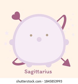 Cute blue chick with heart arrow cartoon character vector isolated on light pink with stars background
