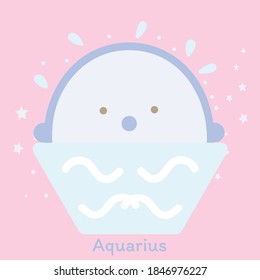 Cute blue chick in water pot cartoon character vector isolated on light pink with stars background
