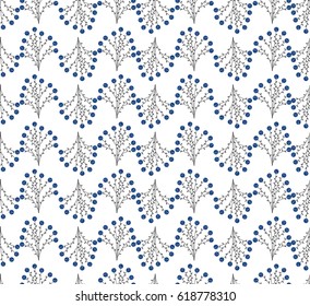 Cute blue circle flower with leaves design pattern background seamless wallpaper. Vector image