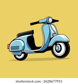 Cute Blue Classic Scooter Vector Illustration