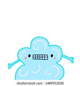 Cute blue cloud apologizing sorry hand drawn vector illustration in cartoon style minimalism
