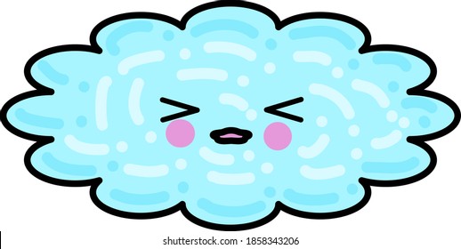 Cute blue cloud with a face, illustration, vector on white background