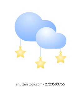 Niedliche blaue Wolke mit hängendem Stern Nacht Symbol Vektordesign