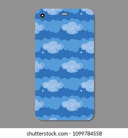 Cute blue clouds collection illustration on a phone case back. Vector illustration