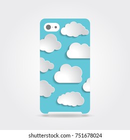 Cute blue clouds collection illustration on a phone case back